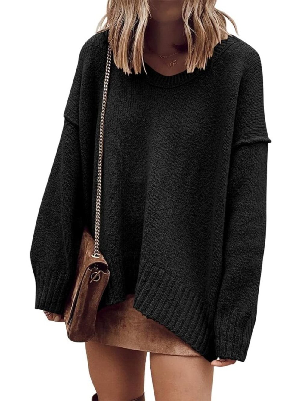 Cozy Oversized Scoop Neck Batwing Sleeve Sweater for Women - Fall Fashion